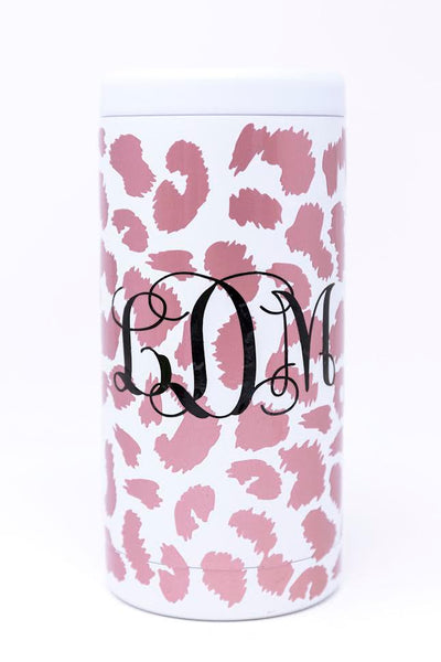 Treasure Island 12oz Monogram White/Rose Animal Print Can Cooler