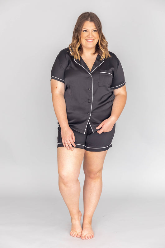 Goodnight Wish Satin Black Pajama Blouse PRE-ORDER