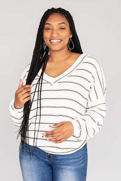 All An Illusion Striped Ivory/Olive Blouse