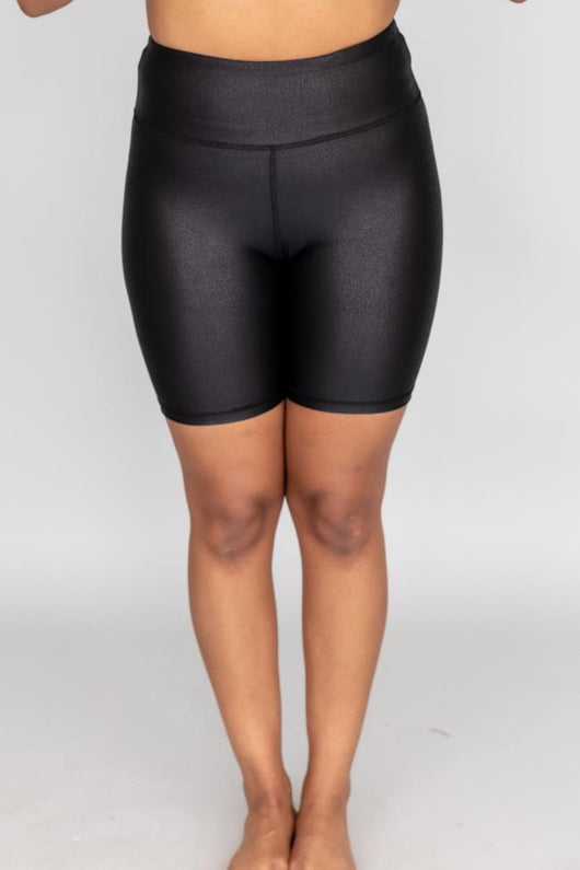 Run After A Dream Faux Leather Black Biker Shorts