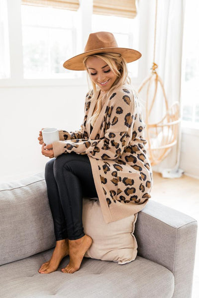 Playful Personality Beige/Black Animal Print Cardigan