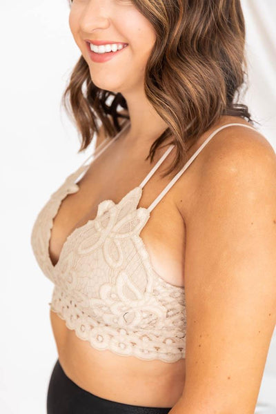 So This Is Love Taupe Lace Bralette