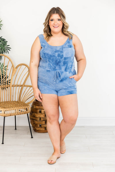 Let's Make Our Escape Blue Tie Dye Romper FINAL SALE