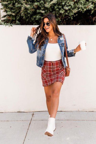 You Inspire My Heart Rust Plaid Skirt FINAL SALE