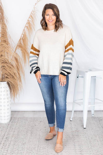 Make It Yours Cream Striped Sweater