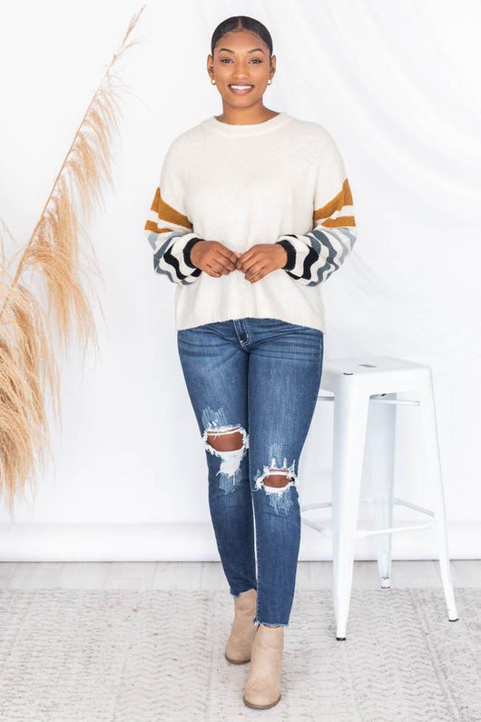 Make It Yours Cream Striped Sweater