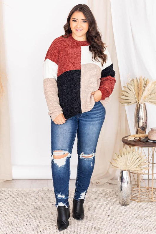 Speak To My Heart Rust Colorblock Sweater FINAL SALE