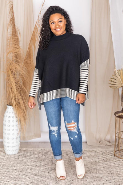 Everything You Need Black Striped Poncho