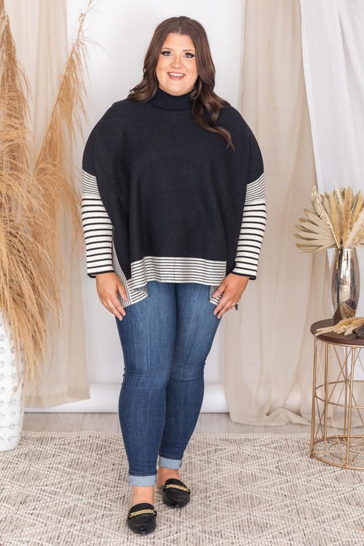 Everything You Need Black Striped Poncho