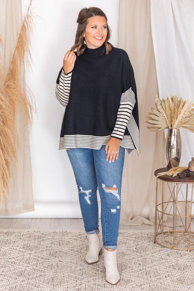 Everything You Need Black Striped Poncho