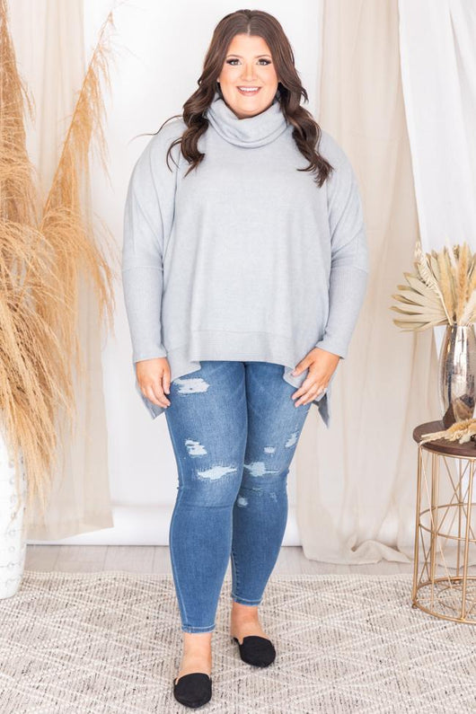 We Can Go The Distance Grey Dolman Sweater