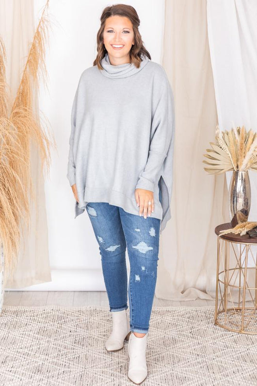 We Can Go The Distance Grey Dolman Sweater