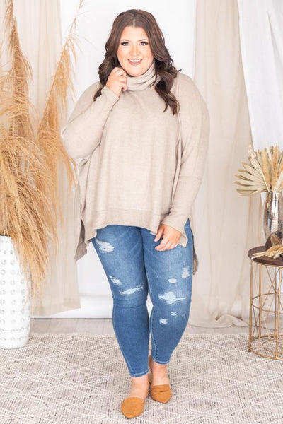 We Can Go The Distance Taupe Dolman Sweater