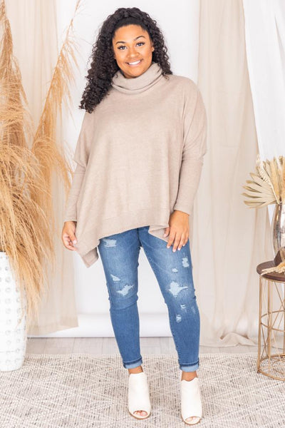 We Can Go The Distance Taupe Dolman Sweater