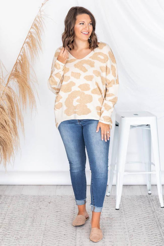 Call To You Taupe Animal Print Sweater