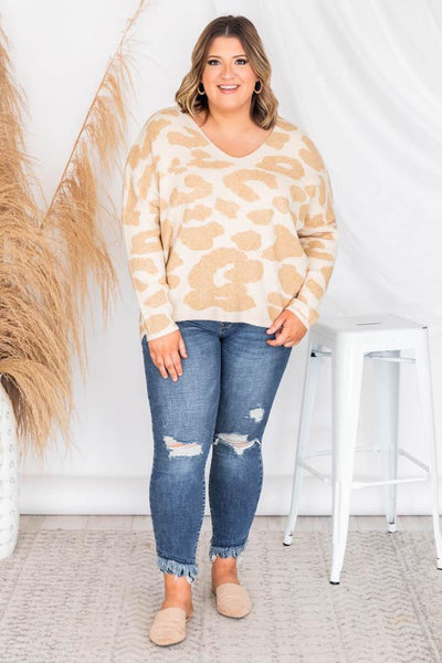 Call To You Taupe Animal Print Sweater