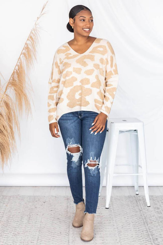 Call To You Taupe Animal Print Sweater