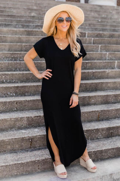 Set Yourself Free Black Maxi T-Shirt Dress