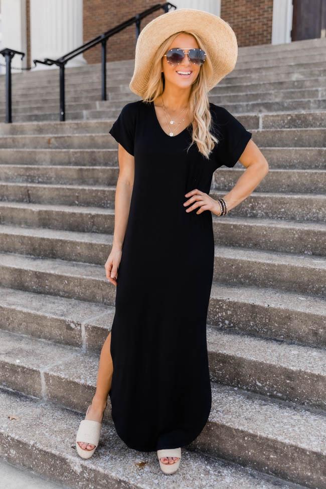 Set Yourself Free Black Maxi T-Shirt Dress