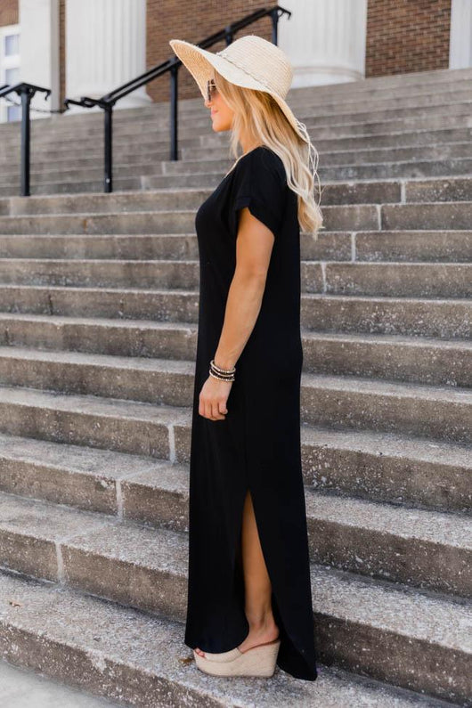 Set Yourself Free Black Maxi T-Shirt Dress