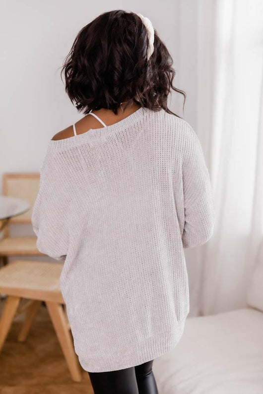 Make My Wish Come True Light Grey Pullover