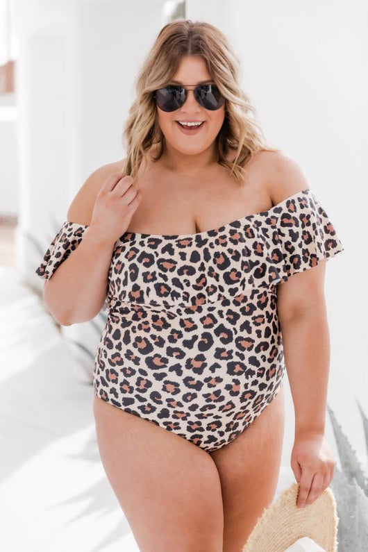 Cocktails In Cozumel Leopard Print One Piece Swimsuit FINAL SALE