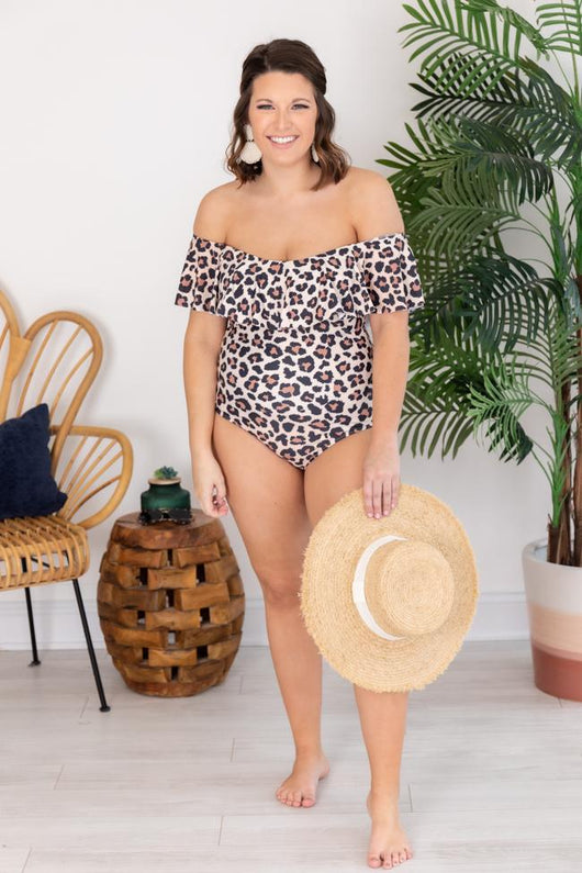 Cocktails In Cozumel Leopard Print One Piece Swimsuit FINAL SALE