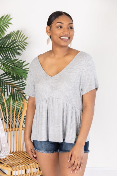 My Best Self Waffle Peplum Blouse Heather Grey