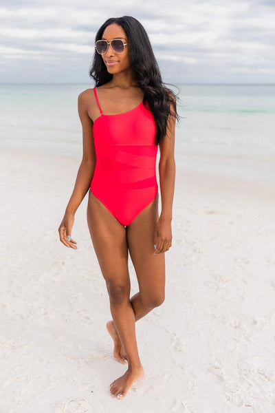 Meet Me At Waikiki Red One Shoulder Swimsuit