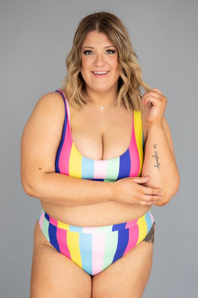 Rainbow Dreams Rainbow Stripe High Waisted Bikini Bottoms