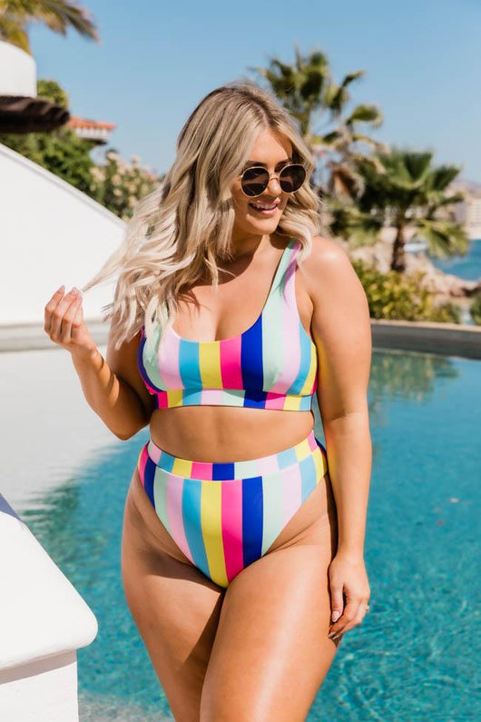 Rainbow Dreams Rainbow Stripe High Waisted Bikini Bottoms