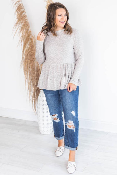 I'll Never Be Far Taupe Animal Print Blouse