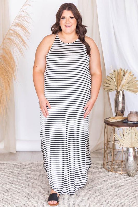 Who I'm Supposed To Be Striped Maxi Tank Dress Black/White