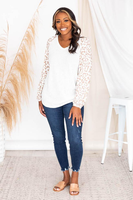 The Party Don't Stop Animal Print Thermal Blouse Cream