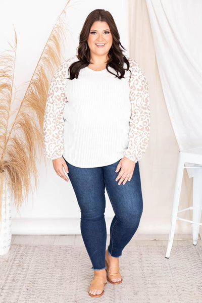 The Party Don't Stop Animal Print Thermal Blouse Cream