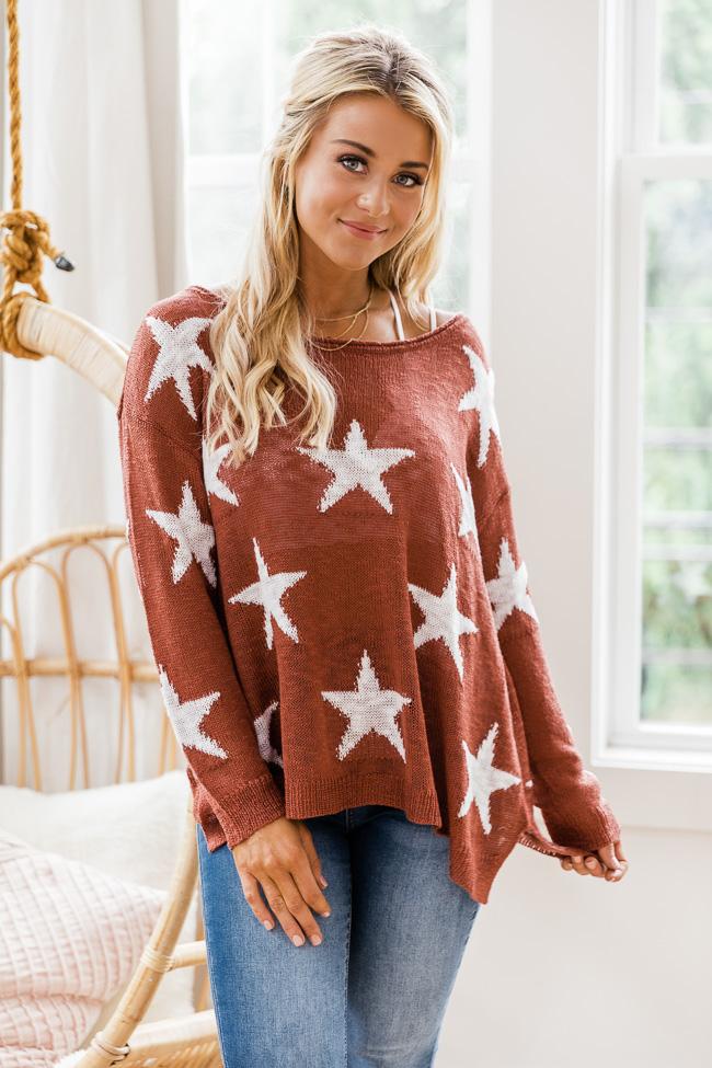 Born A Star Distressed Sweater Rust FINAL SALE