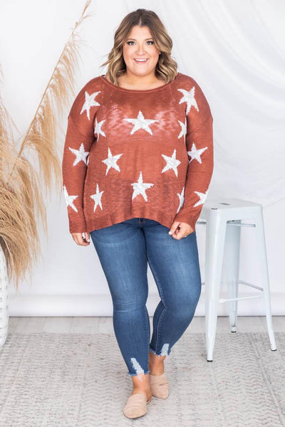 Born A Star Distressed Sweater Rust FINAL SALE