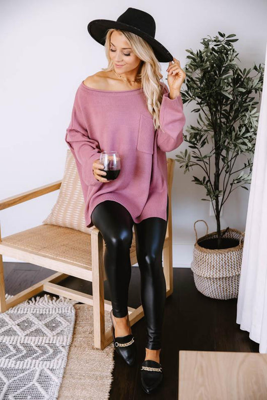 Cozy Up Pocket Sweater Dark Mauve