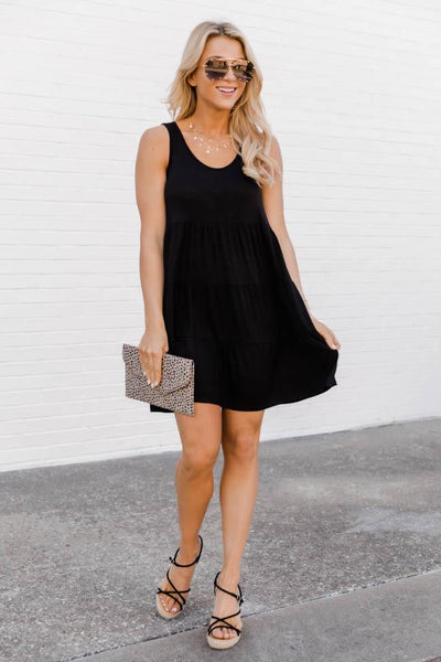 Giving Your All Tiered Tank Dress Black