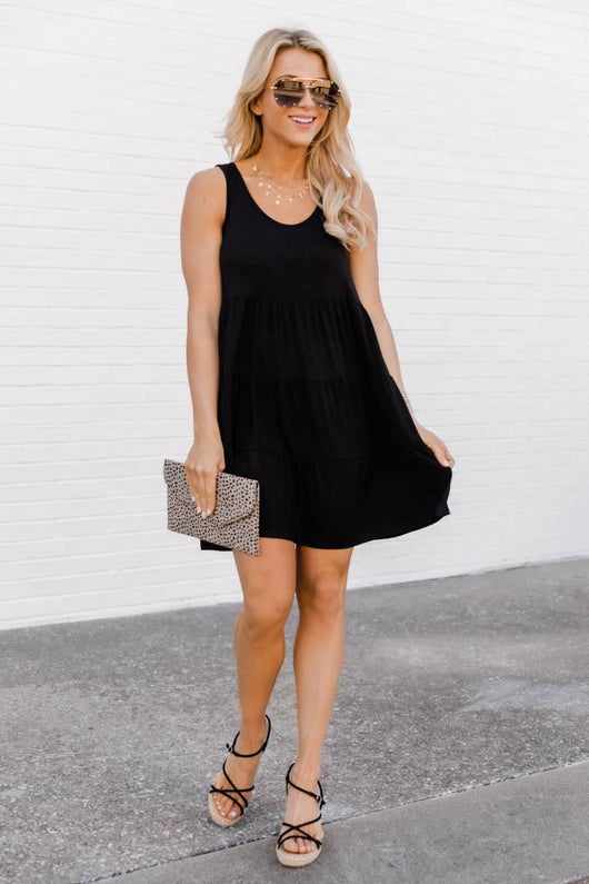 Giving Your All Tiered Tank Dress Black