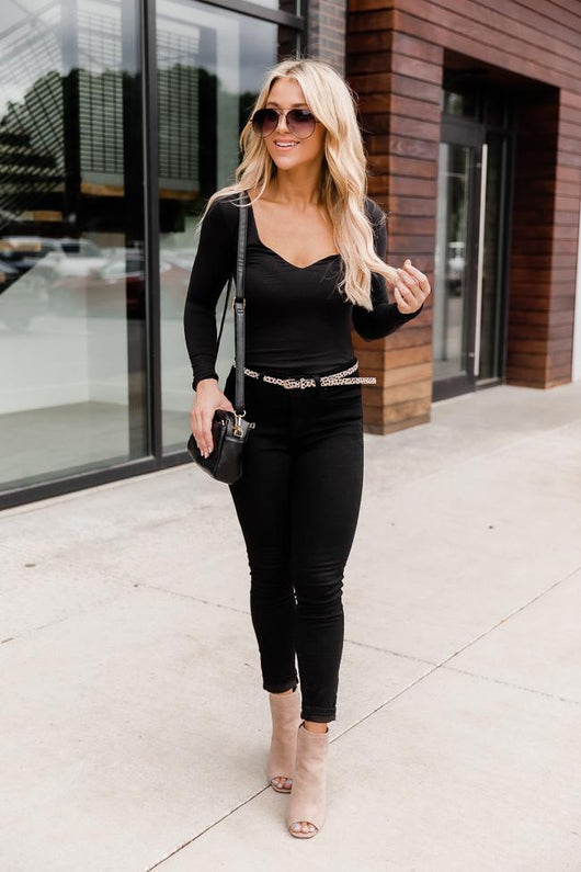 A Grand Gesture V-Neck Bodysuit Black