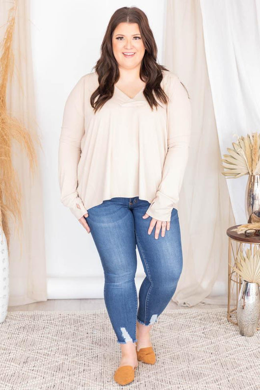 I'm A Believer V-Neck Blouse Beige