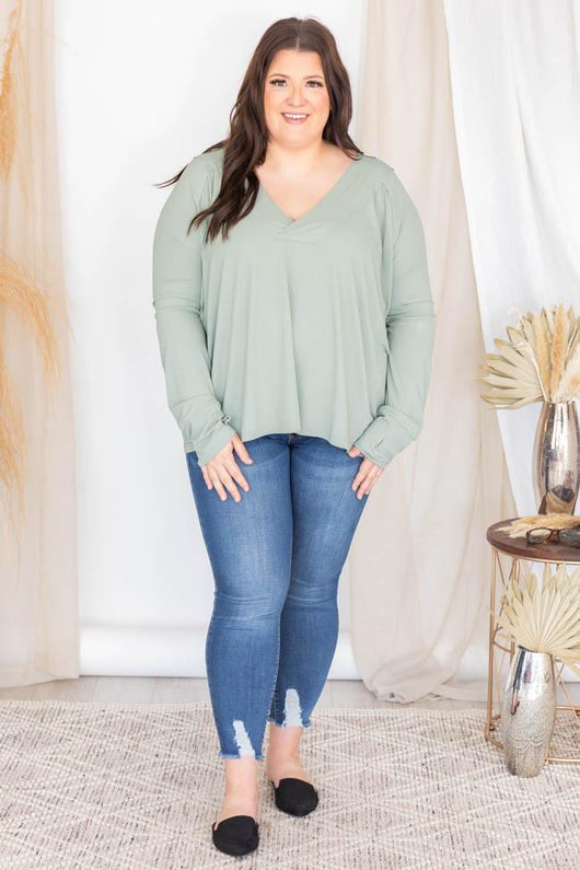 I'm A Believer V-Neck Blouse Sage