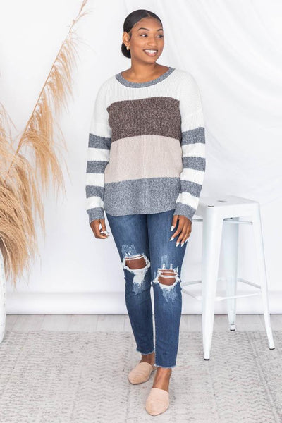Have A Good Time Striped Sweater Brown FINAL SALE