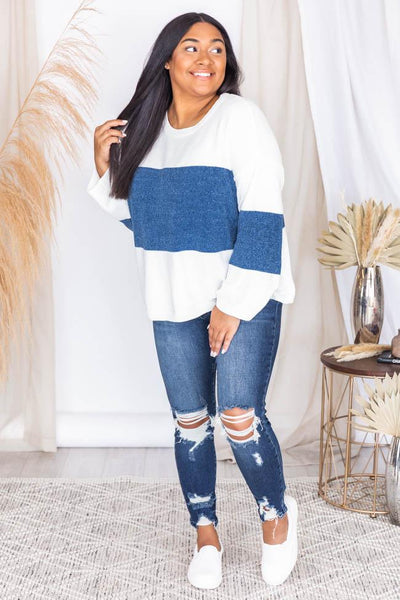 Waiting On The Weekend Colorblock Pullover Denim