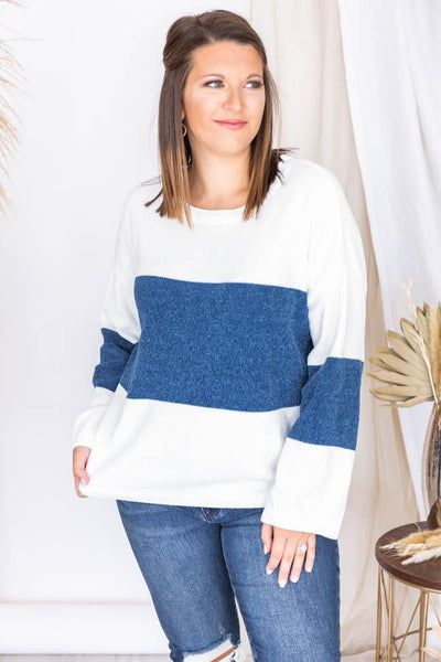 Waiting On The Weekend Colorblock Pullover Denim