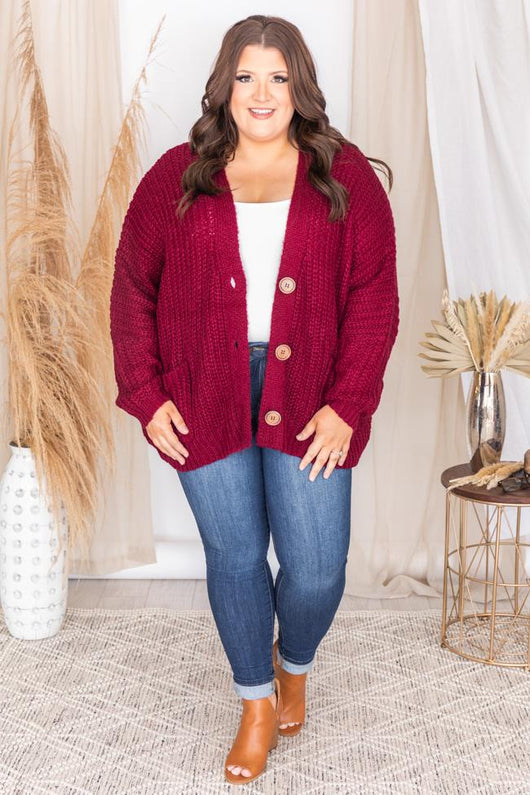 Sundown Awaits Knit Burgundy Cardigan