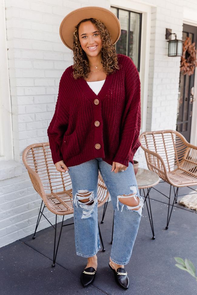 Sundown Awaits Knit Burgundy Cardigan