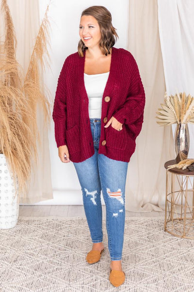 Sundown Awaits Knit Burgundy Cardigan