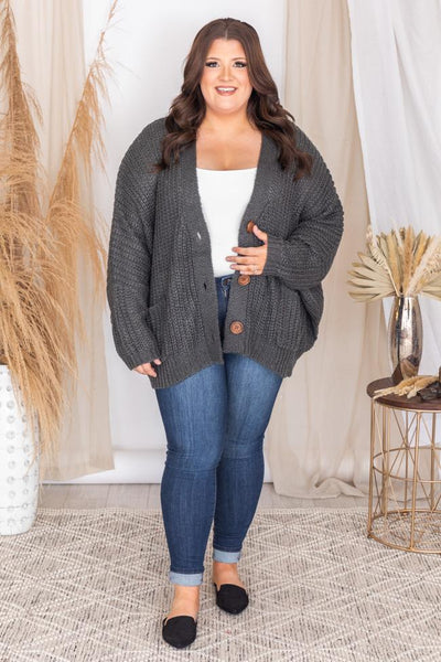 Sundown Awaits Knit Charcoal Cardigan FINAL SALE